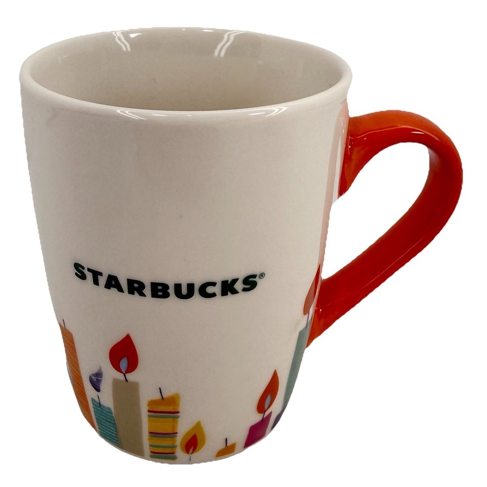 Starbucks Birthday Candles 10 oz Coffee Mug Cup 2020 White Orange Handle EUC‎